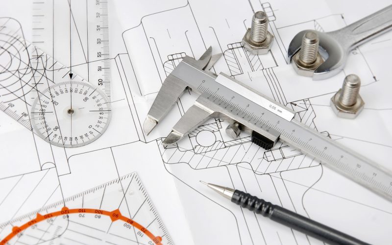 engineering tools on technical drawing